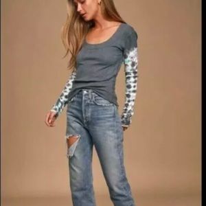 Free People Big Sur Thermal Tee in Black Combo NWT